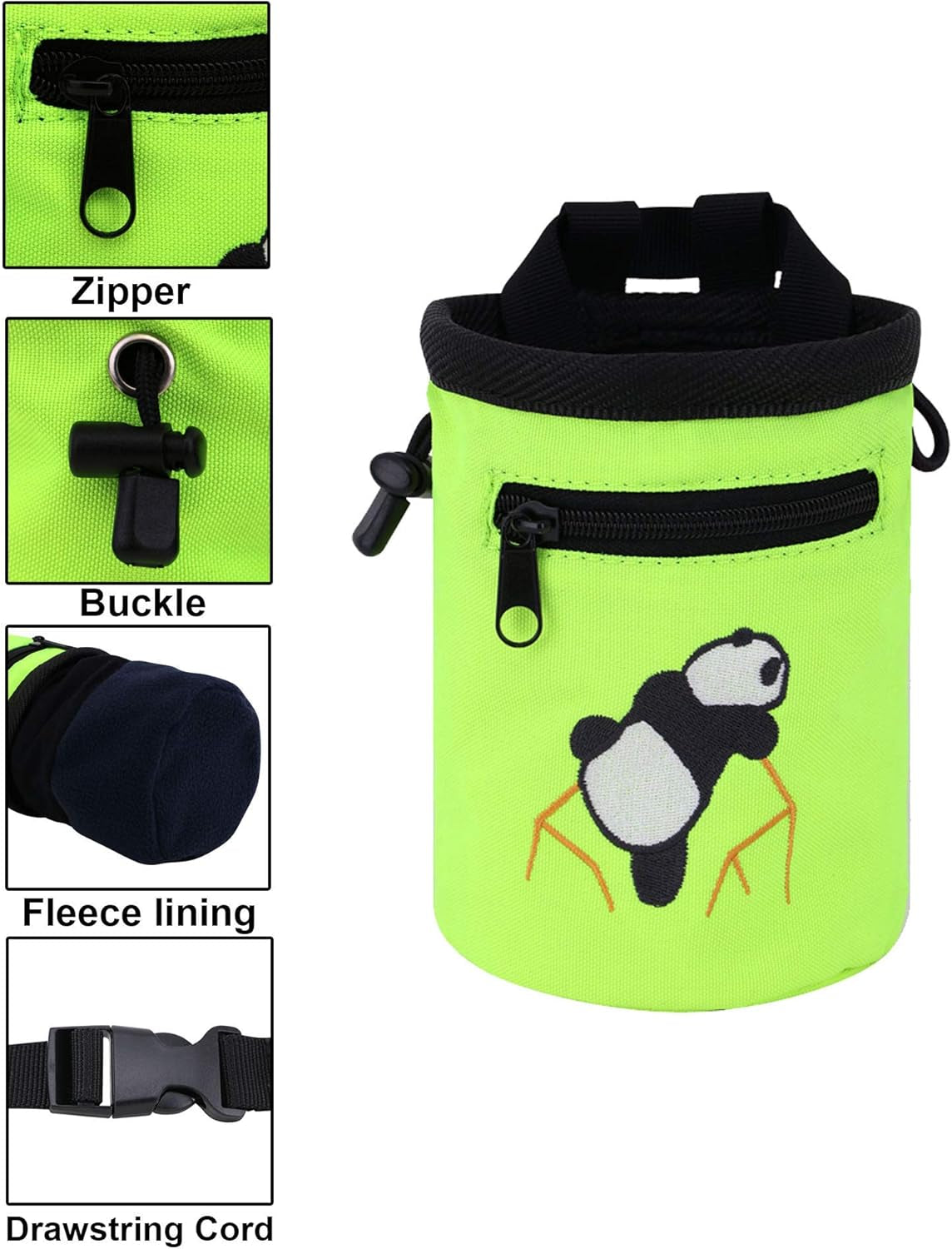 Rock Climbing Panda Design Chalk Bag with Adjustable Belt