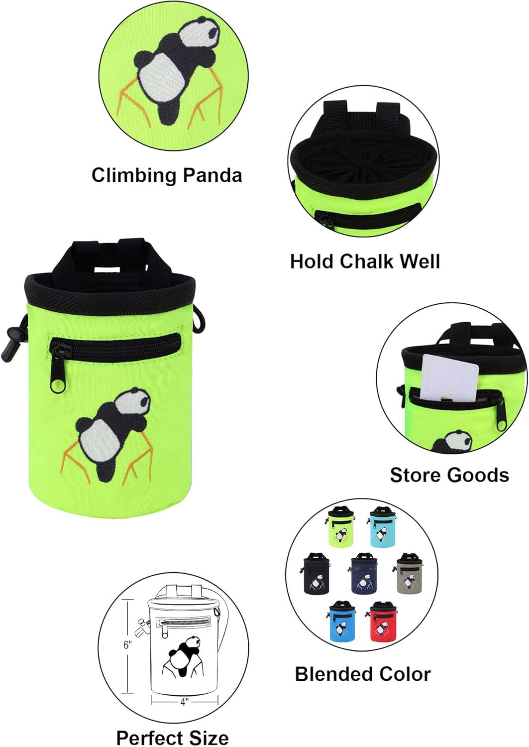 Rock Climbing Panda Design Chalk Bag with Adjustable Belt